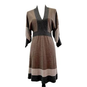 Connected Apparel Tri-tone Knit Neutral Sweater Dress